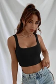 Kadın Siyah Kalın Askılı Crop Top Büstiyer thumbnail 1