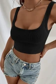 Kadın Siyah Kalın Askılı Crop Top Büstiyer thumbnail 5