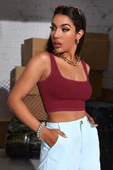 Kadın Bordo Kalın Askılı Crop Top Büstiyer thumbnail 4