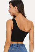 Kadın Siyah Tek Omuz Crop Büstiyer thumbnail 2