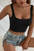 Kadın Siyah Kalın Askılı Crop Top Büstiyer thumbnail 2