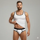 Beyaz Delikli Kumaş Tank Top Slip Takımı thumbnail 1