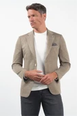 Bej Mono Yaka Örme 6 Drop Slim Fit Ceket 1002260152 thumbnail 3