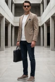 Bej Mono Yaka Örme 6 Drop Slim Fit Ceket 1002260152 thumbnail 1