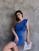 Tek Omuz Volan Detaylı Dalgıç Elbise thumbnail 1