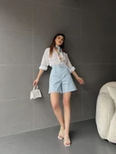 Kuş Gözü Kemerli Geniş Paçalı Mom Şort thumbnail 7