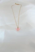 Gold Kaplama Pembe Sedefli Kelebek Kolye thumbnail 2
