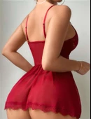 Closet Bordo Dantel İşlemeli Tül  Gecelik thumbnail 2