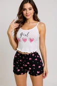Kalp Desenli Askılı Şortlu Pijama Takımı thumbnail 2