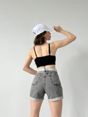 Duble Paça Yıkamalı Cepli Denim Şort thumbnail 5