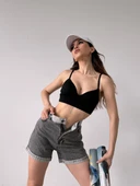 Duble Paça Yıkamalı Cepli Denim Şort thumbnail 6