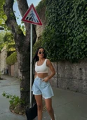 Geniş Paça Püsküllü Denim Şort thumbnail 2