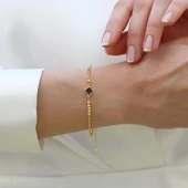 Yonca Siyah Mineli Trend Gold Gümüş Bileklik thumbnail 4