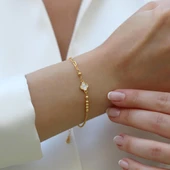 Yonca Sedefli Trend Gold Gümüş Bileklik thumbnail 1