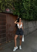 Geniş Paça Püsküllü Denim Şort thumbnail 2