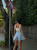Geniş Paça Püsküllü Denim Şort thumbnail 3