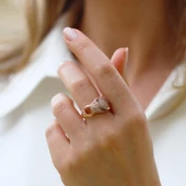 Kaplan Başlı Rose Gold Gümüş Yüzük thumbnail 2
