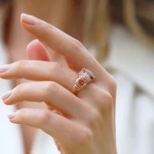 Kaplan Başlı Rose Gold Gümüş Yüzük thumbnail 1