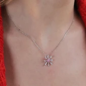 Çiçek Modeli Pembe Taş Detaylı Gümüş Set thumbnail 4