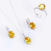 Sitrin Taşlı Elips Lotus Çiçeği Gümüş Set thumbnail 4