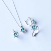 Lotus Çiçeği Aquamarin Taşlı Gümüş Set thumbnail 4