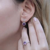 Lotus Çiçeği Ametist Taşlı Gümüş Set thumbnail 4