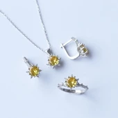 Lotus Çiçeği Sitrin Taşlı Gümüş Set thumbnail 5