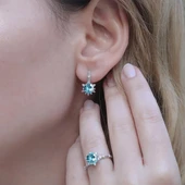 Lotus Çiçeği Aquamarin Taşlı Gümüş Set thumbnail 2