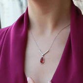 Lal Taşlı Damla Model Gümüş Takım thumbnail 3