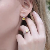 Lotus Çiçeği Sitrin Taşlı Gümüş Set thumbnail 3