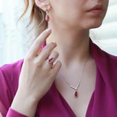 Lal Taşlı Damla Model Gümüş Takım thumbnail 1