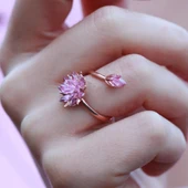 Pembe Kuvars Taşlı Lotus Çiçcekli Gümüş Set thumbnail 4