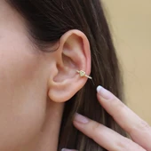 Kalp Zirkon Taşlı Cuff Gümüş Küpe thumbnail 1