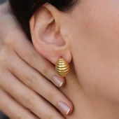 Bombe Çizgili Gold Gümüş Küpe thumbnail 2