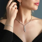 Baget Taşlı Sarkıt Modeli Gümüş Set thumbnail 2