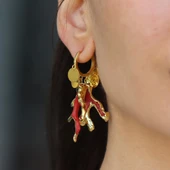 Mercan Modeli Pul Gold Gümüş Küpe thumbnail 1