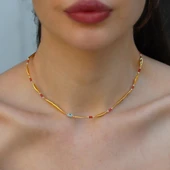Alaçatı Mercan Taşlı Gold Gümüş Kolye thumbnail 2