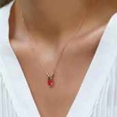 Doğaltaşlı Damla Rose Gold Gümüş Kolye thumbnail 2