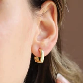 Kare Oval Gold Kaplama Gümüş Küpe thumbnail 1