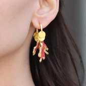Mercan Modeli Pul Gold Gümüş Küpe thumbnail 2