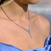 Yaprak Modeli Taşlı Starlight Diamond Gümüş Set thumbnail 7