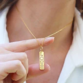 Love Taşlı Plaka Gold Gümüş Kolye thumbnail 4