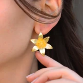 Menekşe Çiçeği Gold Gümüş Küpe thumbnail 2