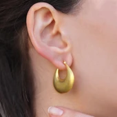 Elips Yassı Bombeli Gold Gümüş Küpe thumbnail 2