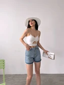 Paçası Püsküllü Desenli Denim Şort thumbnail 5
