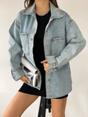 Çift Cepli Oversize Denim Gömlek Ceket thumbnail 1