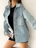 Çift Cepli Oversize Denim Gömlek Ceket thumbnail 2