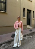 Çift Cep Denim Crop Ceket thumbnail 3