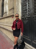 Çift Cep Denim Crop Ceket thumbnail 1