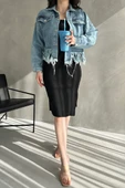 Püskül Detaylı Denim Crop Ceket thumbnail 4